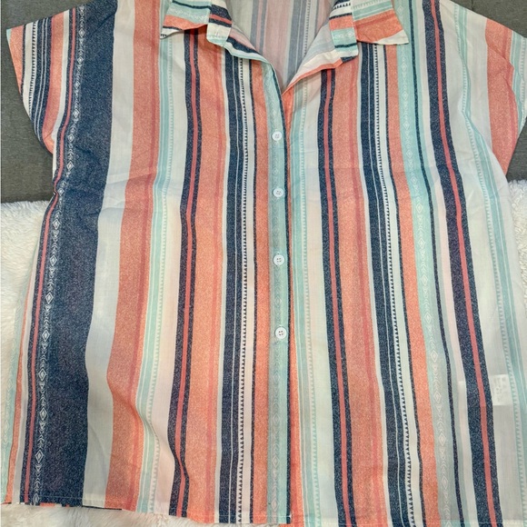 Striped Multicolor Button-Up Women's Top - Picture 10 of 11